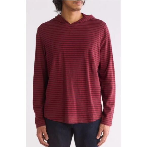 Vince Stripe Long Sleeve Slubbed Hooded Cotton T-Shirt Sz XXL Burgundy Striped - Picture 1 of 9